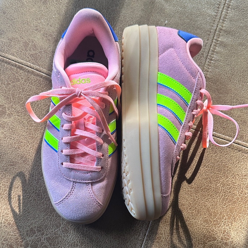 Adidas Sneakers with Neon Green Stripes
